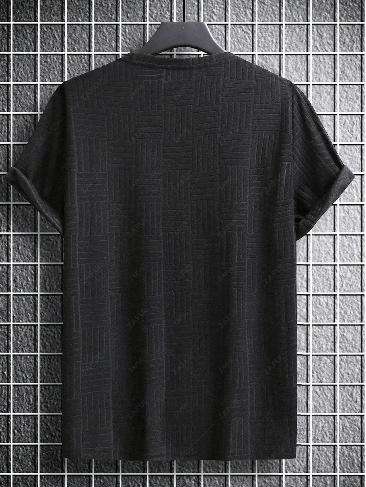 Jacquard Terry Cloth Textured Short Sleeves T Shirt With Shorts Two Piece Set BLACK LIGHT BLUE LIGHT COFFEE WHITE - PURECLO