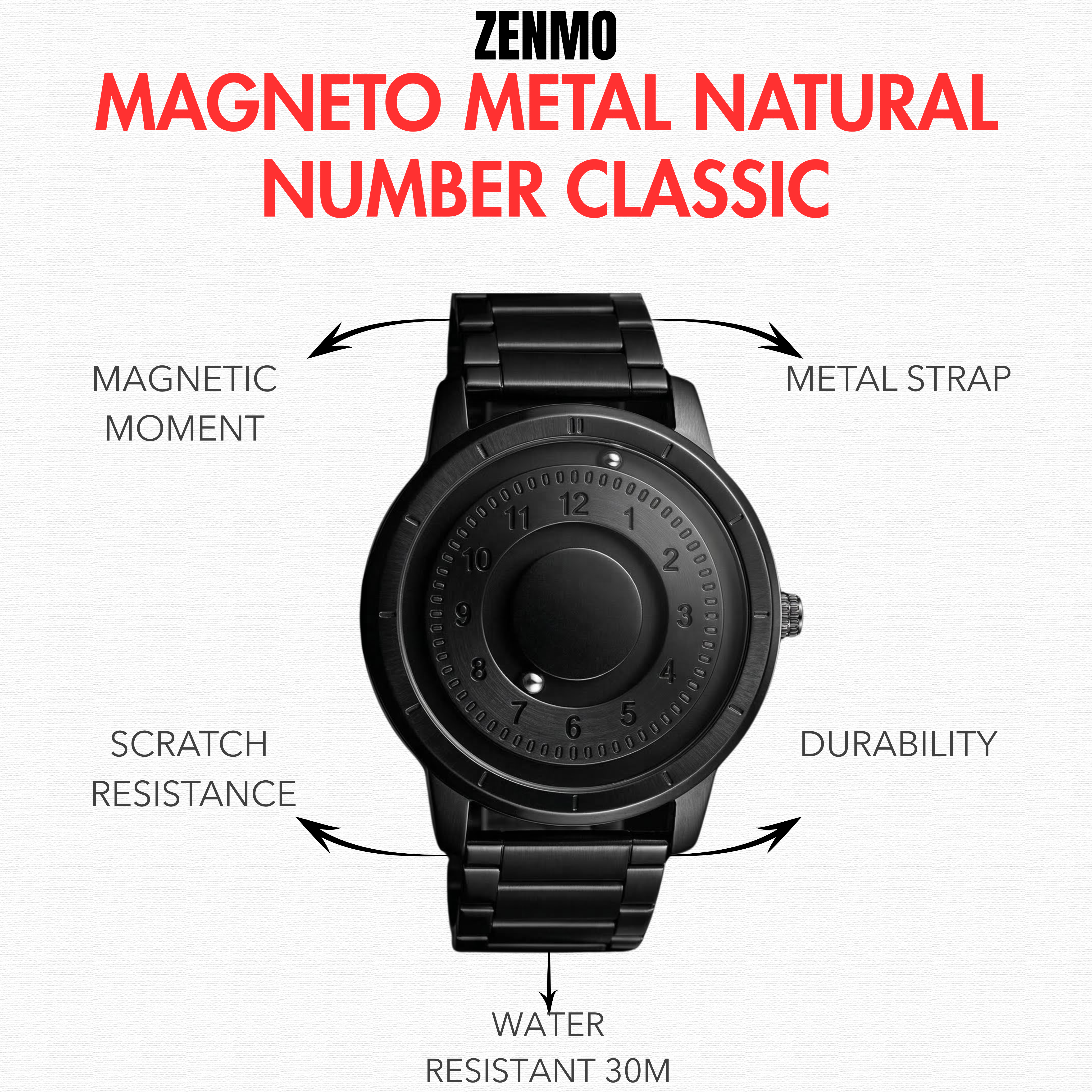 Magneto Metal Natural Number Black Watch Classic