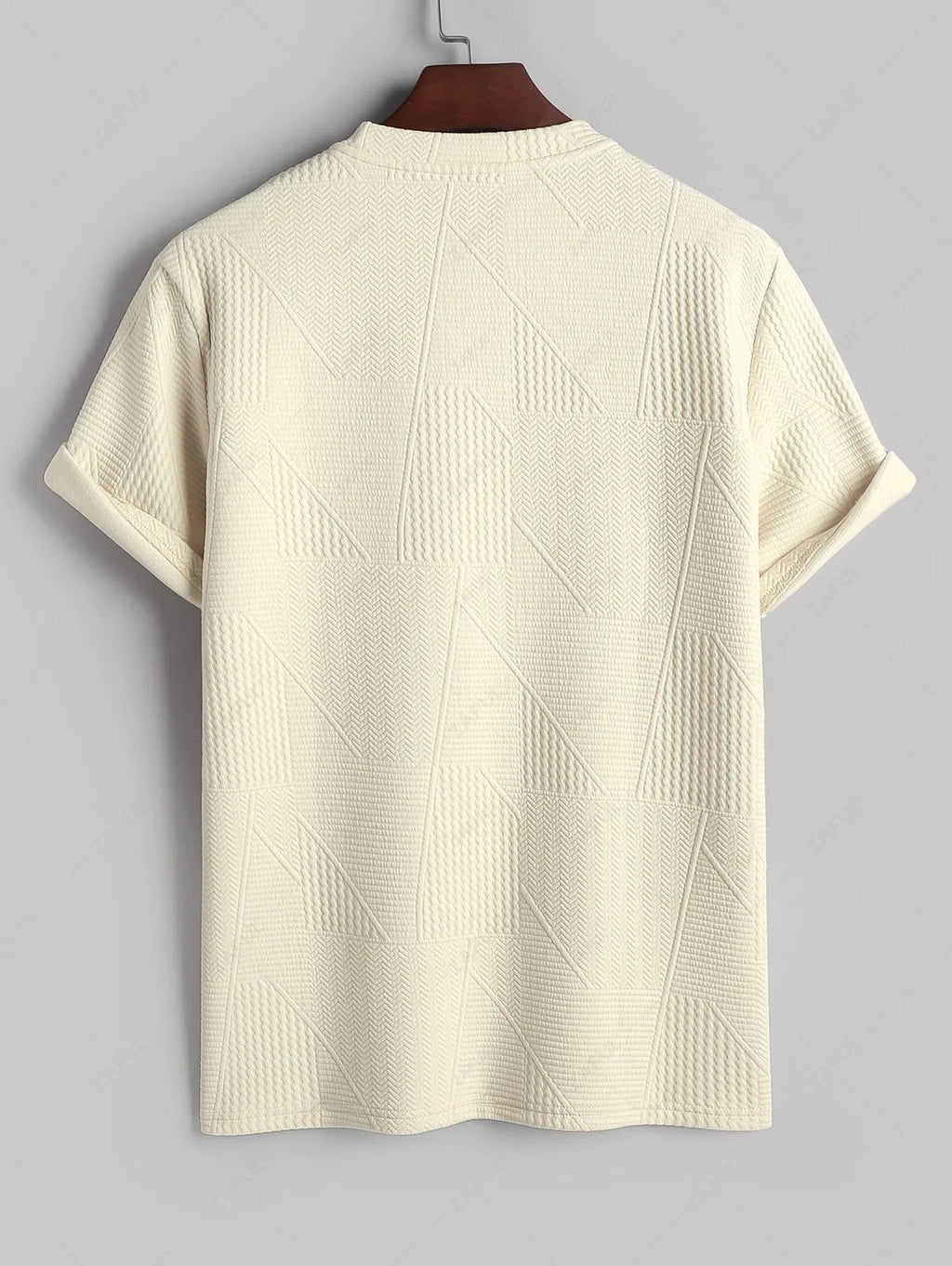 Geometric Textured Short Sleeves Basic T-shirt and Basic Drawstring Shorts Set LIGHT YELLOW COFFEE BLACK WHITE - PURECLO