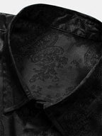 Men\'s Button Up Short Sleeves Paisley Jacquard Silky Satin Shirt and Drawstring Pockets Casual Shorts Set DEEP GREEN BLACK - PURECLO