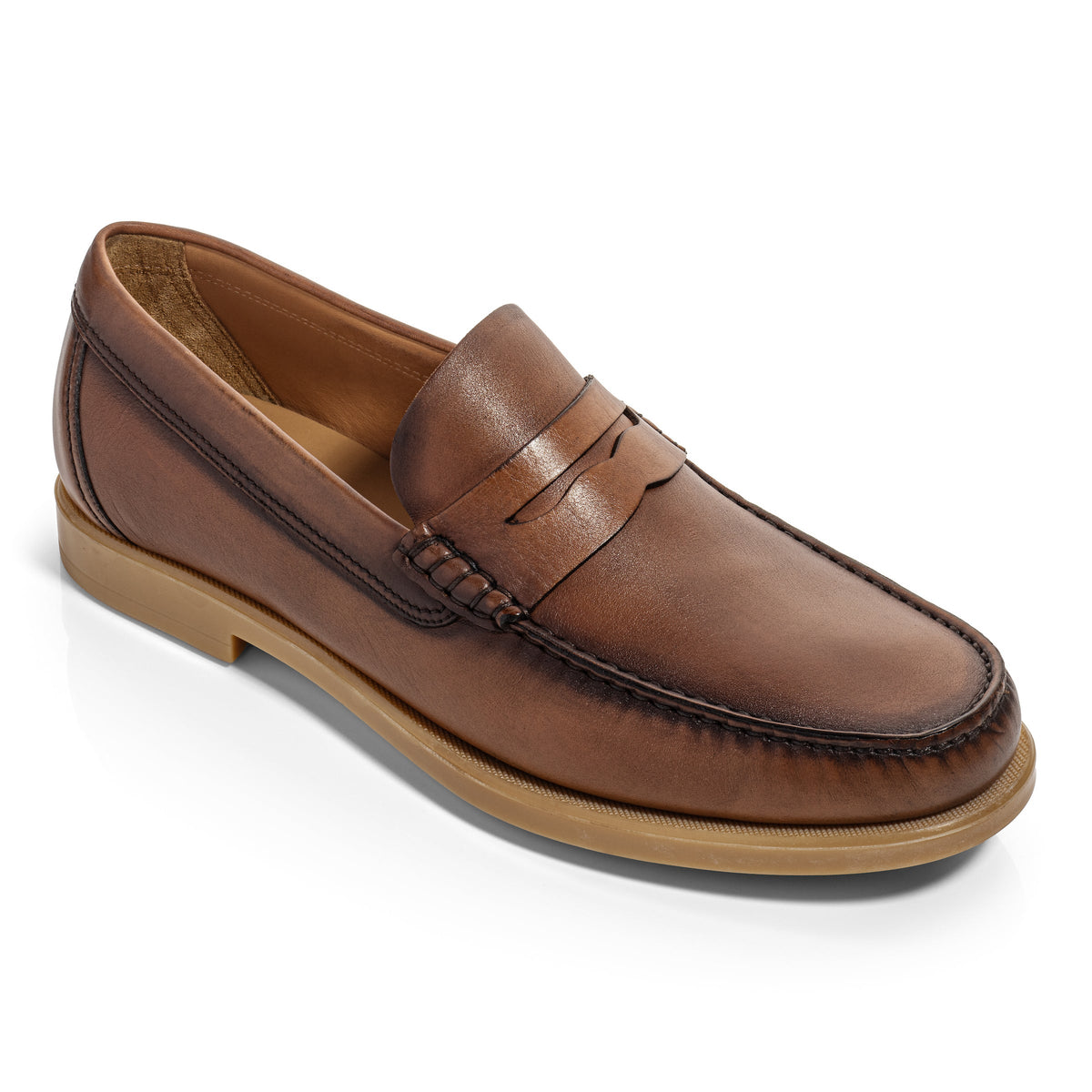 Bennett Burnished Tan Brown Baby Calf Leather Penny Loafer