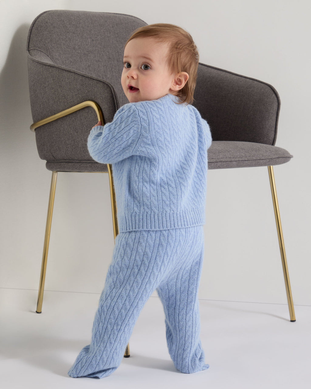 N.Peal Cable Cashmere Leggings Cornflower Blue