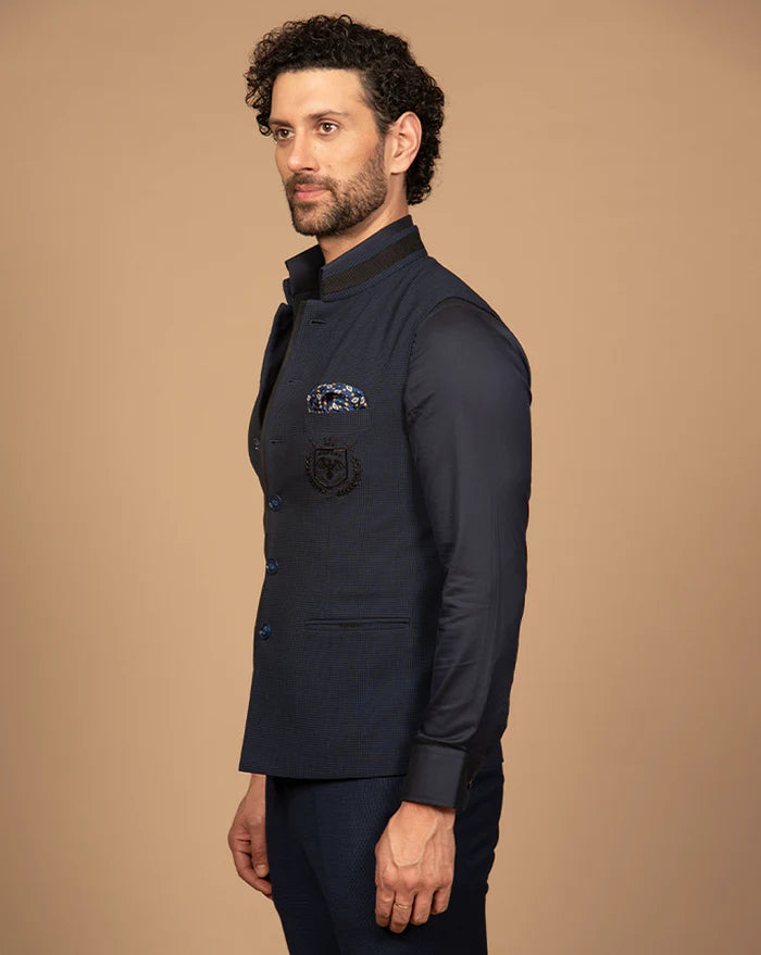 PURE | Gilet à carreaux vichy bleus et noirs