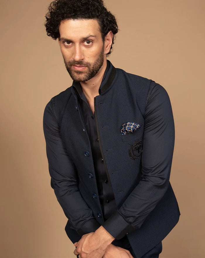 PURE | Gilet à carreaux vichy bleus et noirs