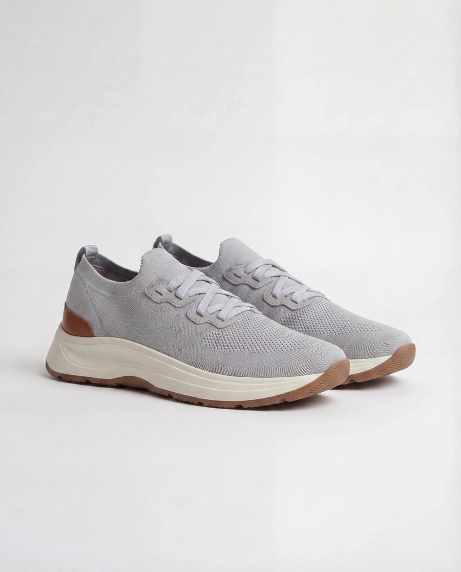Men Pini Parma light grey knitted sneakers made in Italy by Gran Sasso