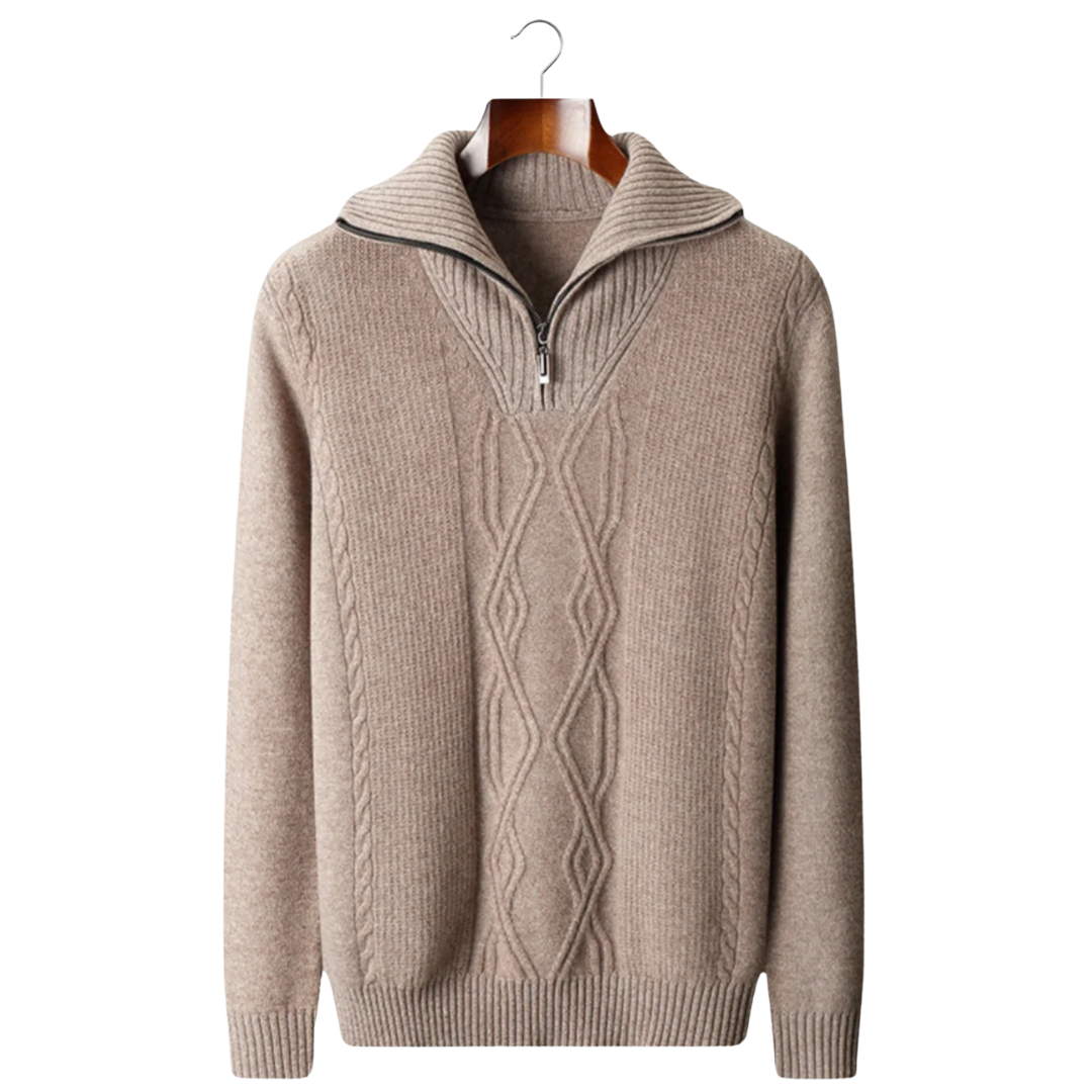 PURE WOOL QUARTER ZIP SWEATER