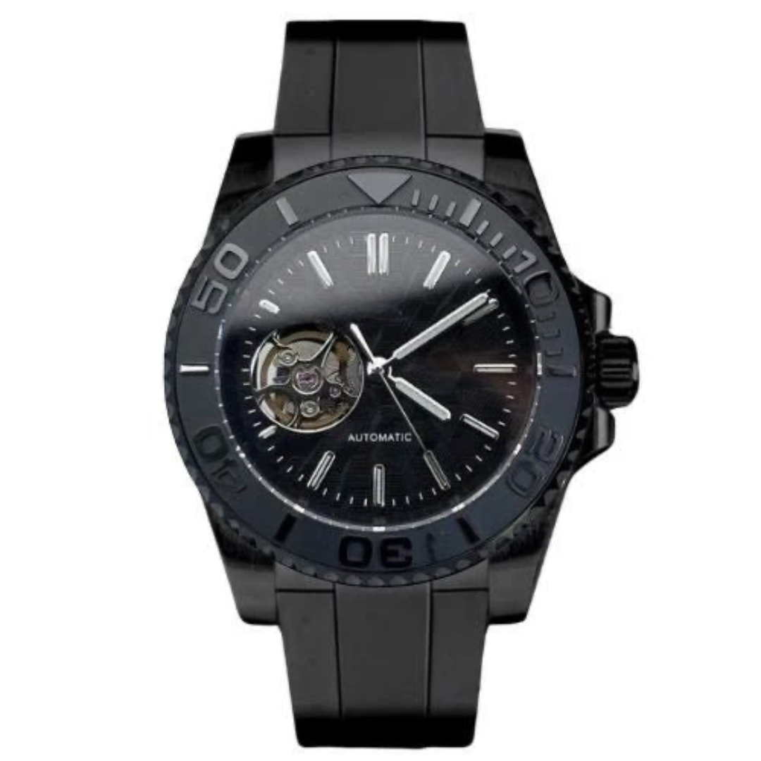 MOD MARINER UHR | SCHWARZES OFFENES HERZ | SILIKONARMBAND