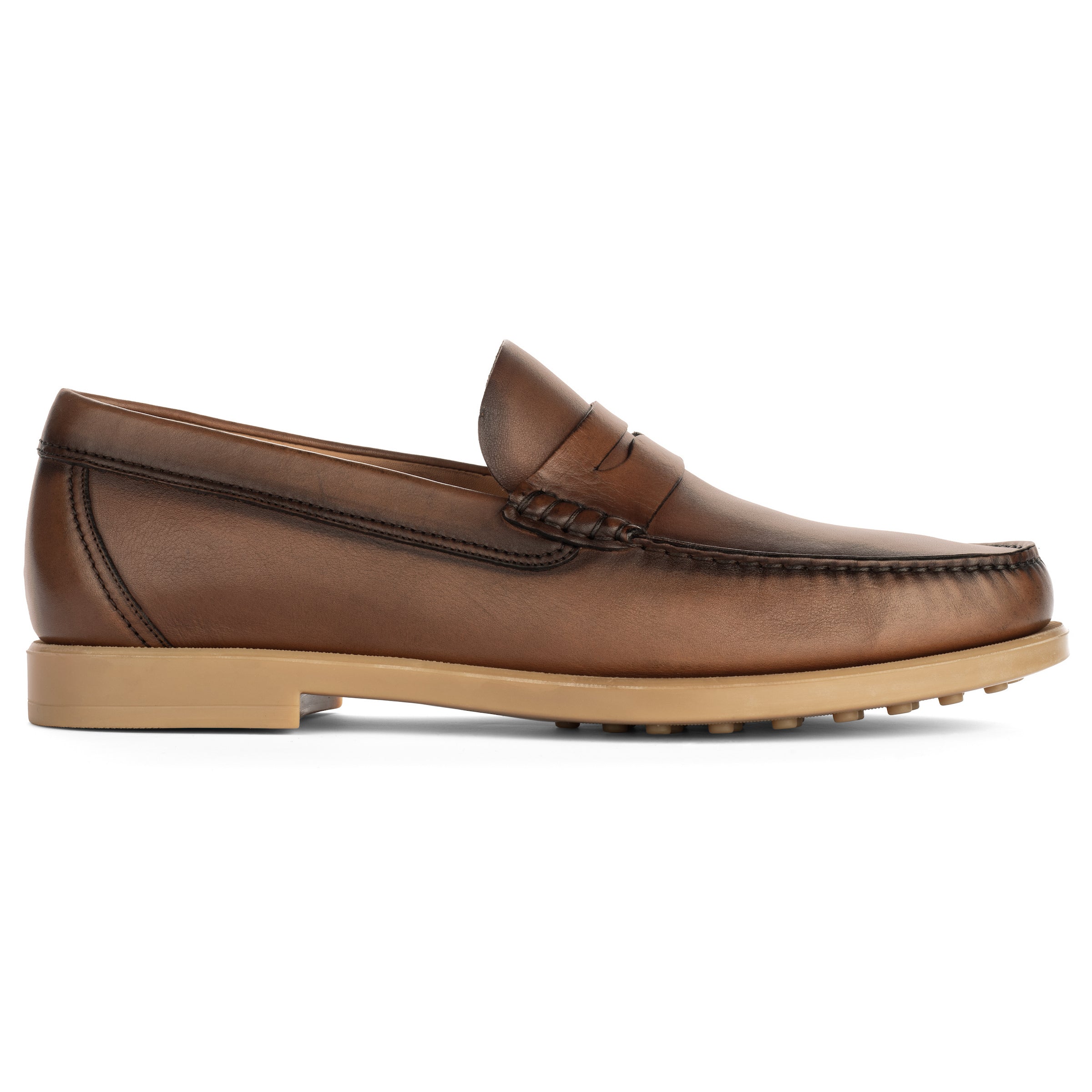 Bennett Burnished Tan Brown Baby Calf Leather Penny Loafer